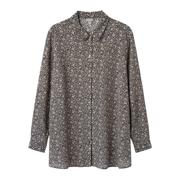 J. Jill Tops - J. Jill Blouse 4X Plus Black Khaki White Floral Button Front Long Sleeve Tunic